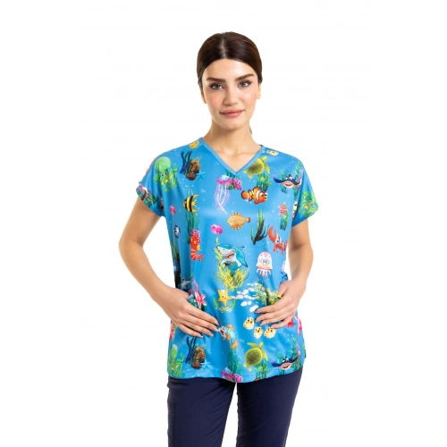 Scrubs cerrahi forma kadın tek üst denizler alemi
