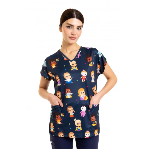 Scrubs cerrahi forma kadın tek üst bebekler