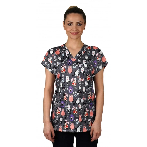 Scrubs cerrahi forma kadın tek üst yaramaz kediler