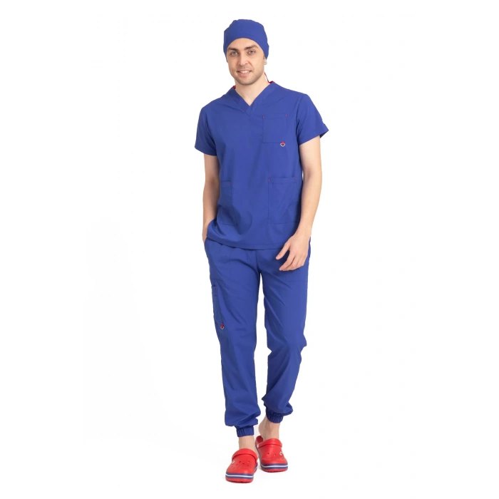 Dr Jogger Scrubs Likralı Terikoton Erkek Saks Mavisi