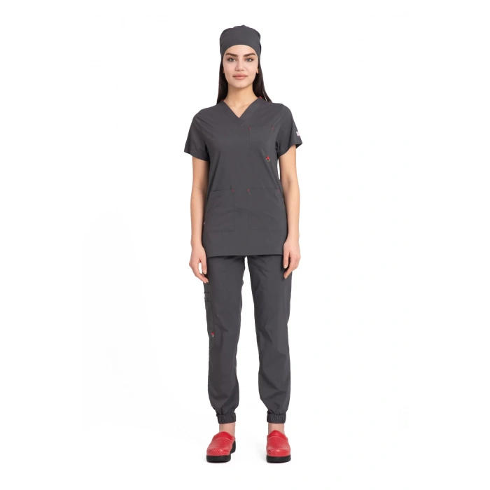 Dr Jogger Scrubs Likralı Terikoton Kadın Füme