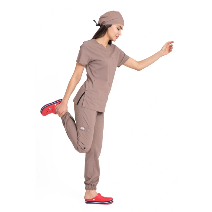 Dr Jogger Scrubs Likralı Terikoton Kadın Toprak