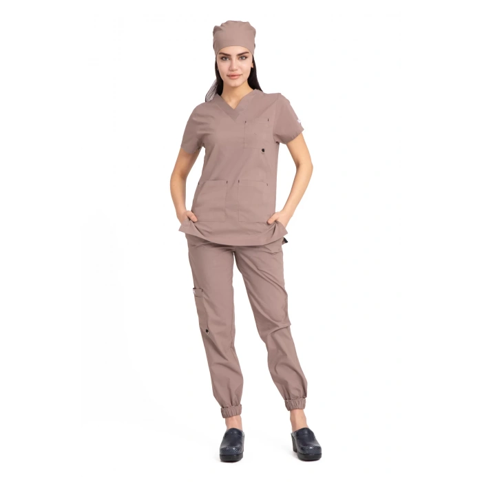 Dr Jogger Scrubs Likralı Terikoton Kadın Toprak