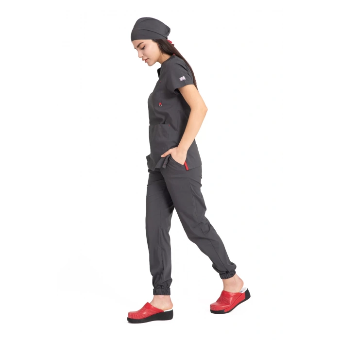 Dr Jogger Scrubs Likralı Terikoton Kadın Füme