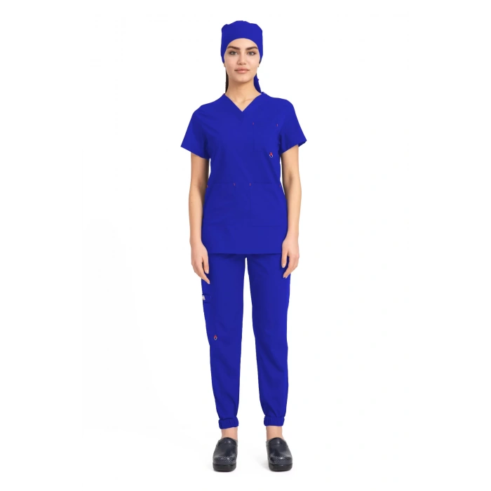 Dr Jogger Scrubs Likralı Terikoton Kadın Saks Mavisi
