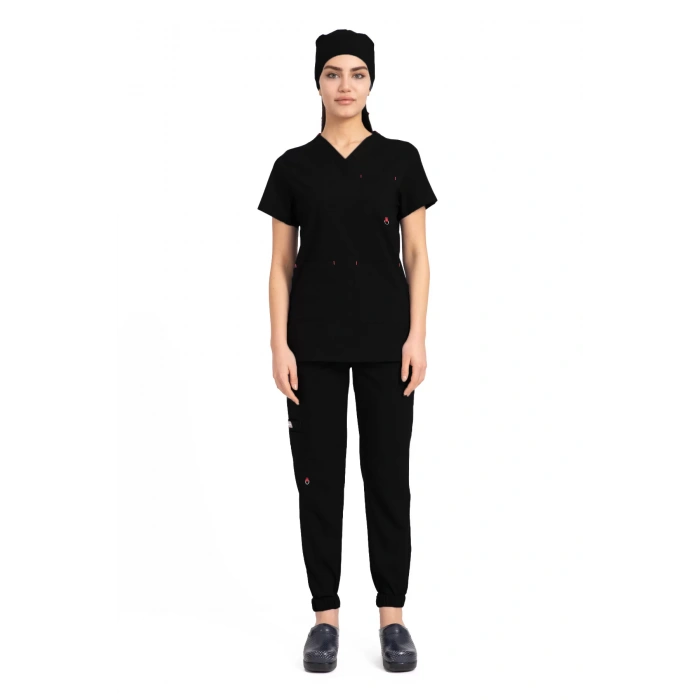 Dr Jogger Scrubs Likralı Terikoton Kadın Siyah