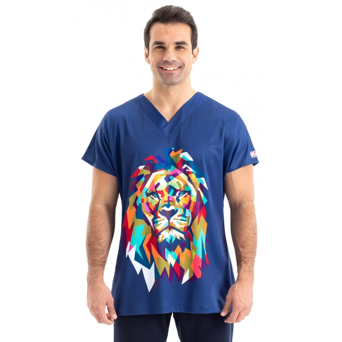 Scrubs cerrahi forma erkek tek üst arslan desen