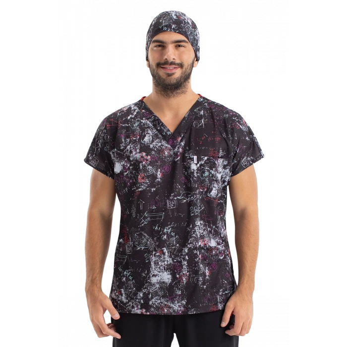 Scrubs cerrahi forma erkek tek üst desen 19