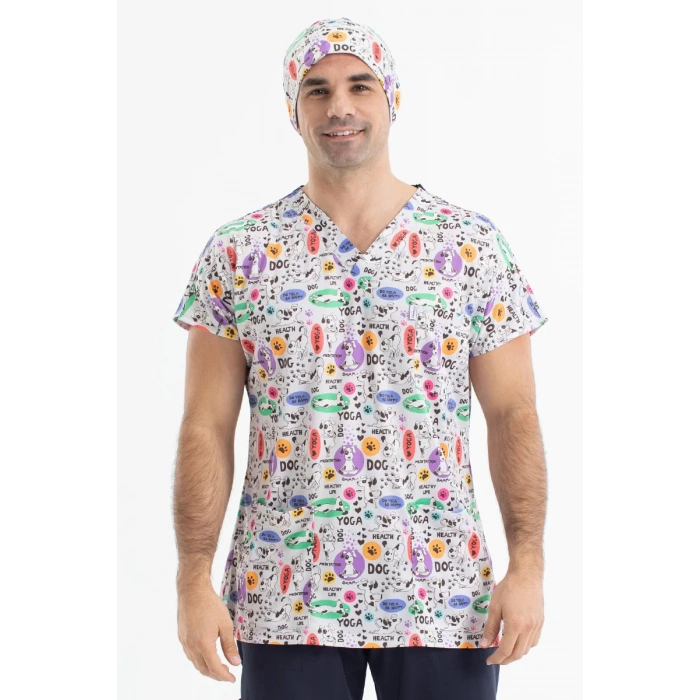 Scrubs cerrahi forma erkek tek üst desen 30