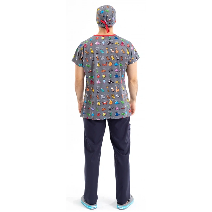Scrubs cerrahi forma erkek tek üst hayvanlar alemi desen