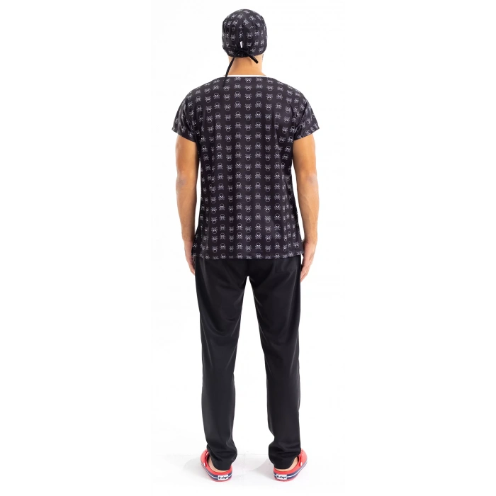 Scrubs cerrahi forma erkek tek üst kuru kafa desen