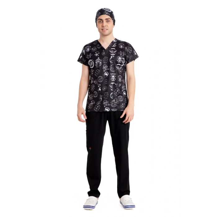 Scrubs cerrahi forma erkek tek üst motosiklet desen