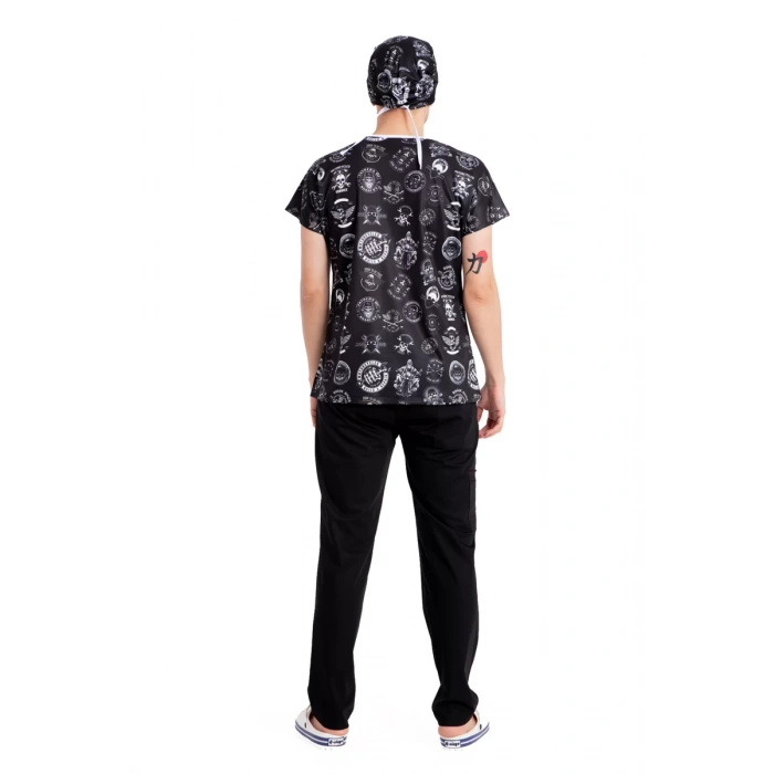 Scrubs cerrahi forma erkek tek üst motosiklet desen