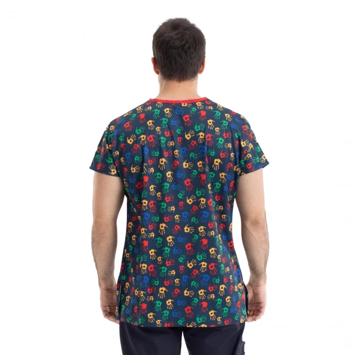 Scrubs cerrahi forma erkek tek üst renkli eller desen 28