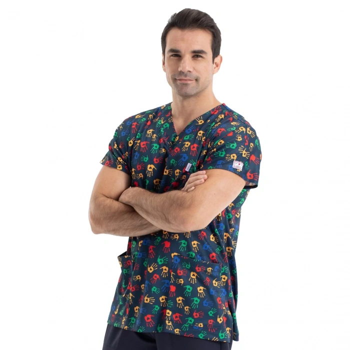 Scrubs cerrahi forma erkek tek üst renkli eller desen 28