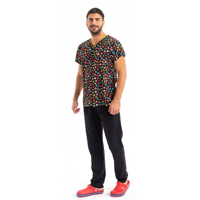 Scrubs cerrahi forma erkek tek üst renkli pati desen 22