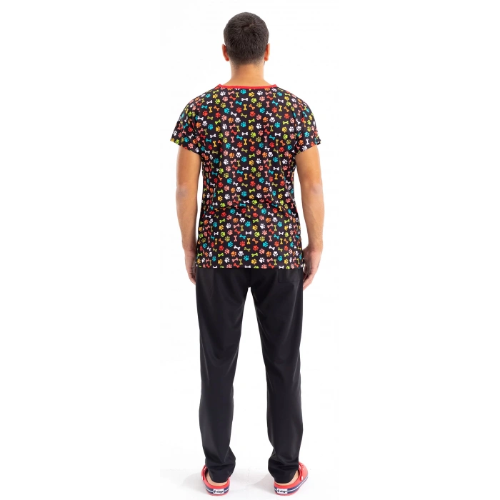 Scrubs cerrahi forma erkek tek üst renkli pati desen 22