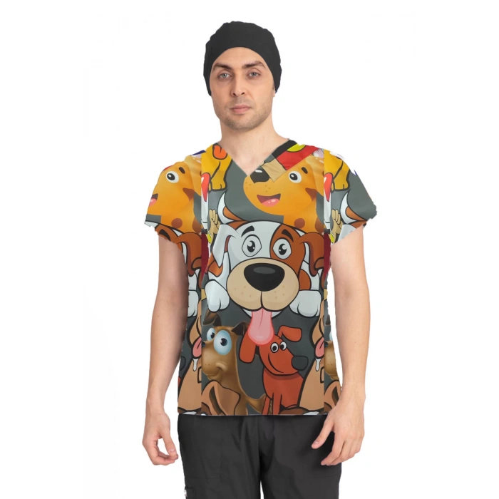 Scrubs cerrahi forma erkek tek üst şımarık köpekler