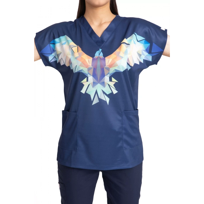 Scrubs cerrahi forma kadın tek üst büyük kartal