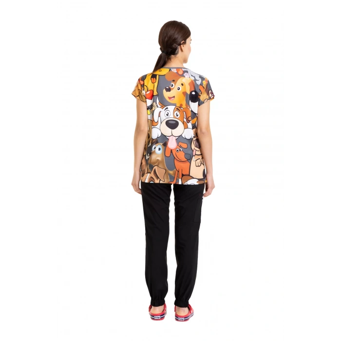 Scrubs cerrahi forma kadın tek üst şımarık köpekler