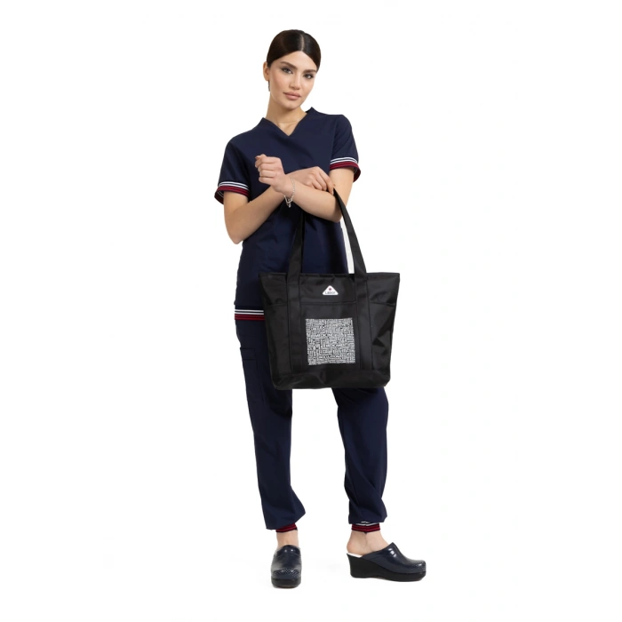 Medikal Bag Siyah Baskılı Çanta Kadın ve Erkek Model