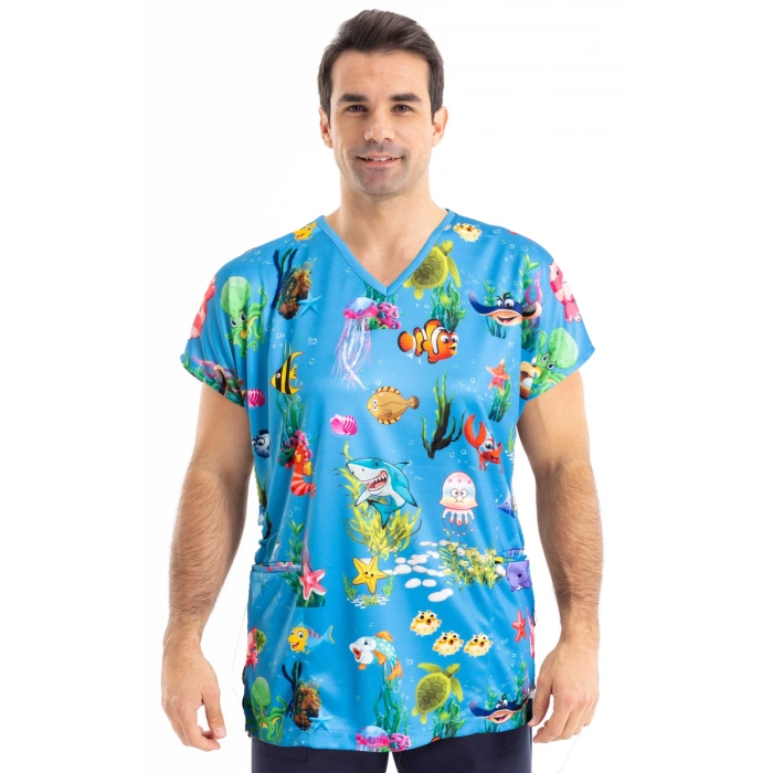 Scrubs cerrahi forma erkek tek üst denizler alemi