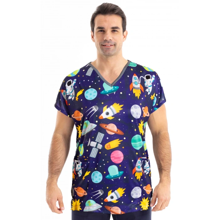 Scrubs cerrahi forma erkek tek üst uzay