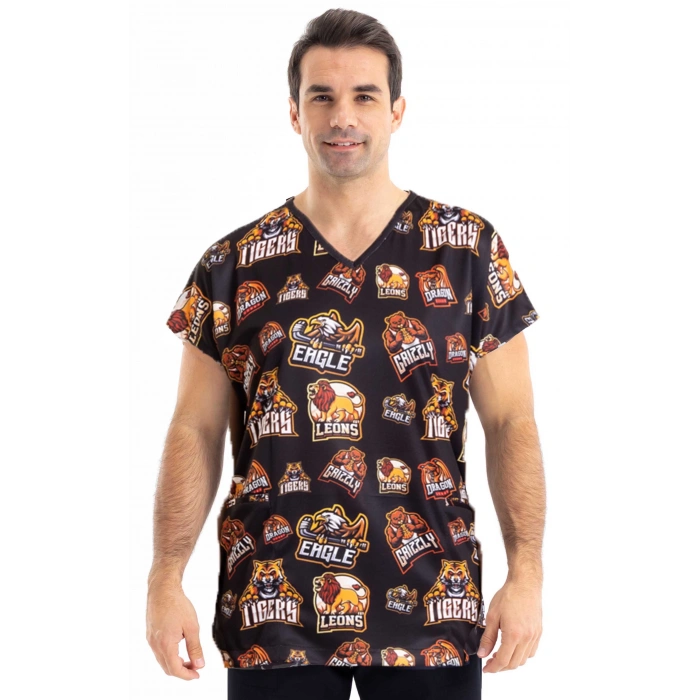 Scrubs cerrahi forma erkek tek üst vahşi doğa