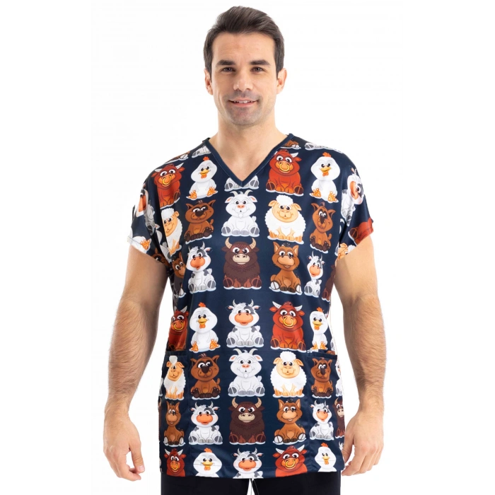 Scrubs cerrahi forma erkek tek yeni çiftlik desen