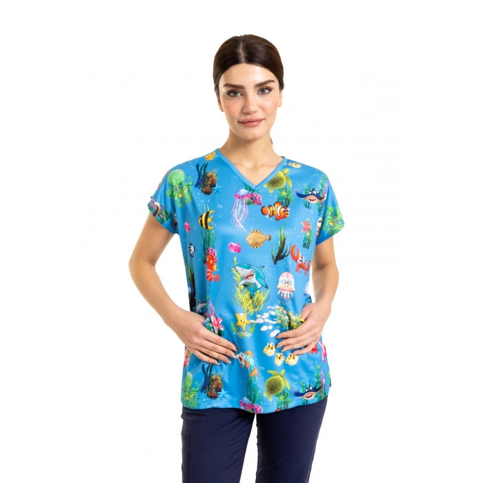 Scrubs cerrahi forma kadın tek üst denizler alemi