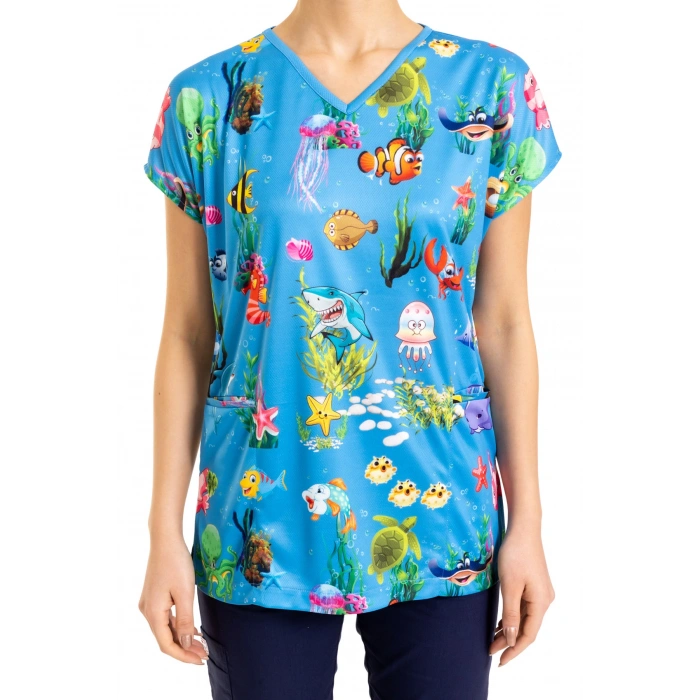 Scrubs cerrahi forma kadın tek üst denizler alemi
