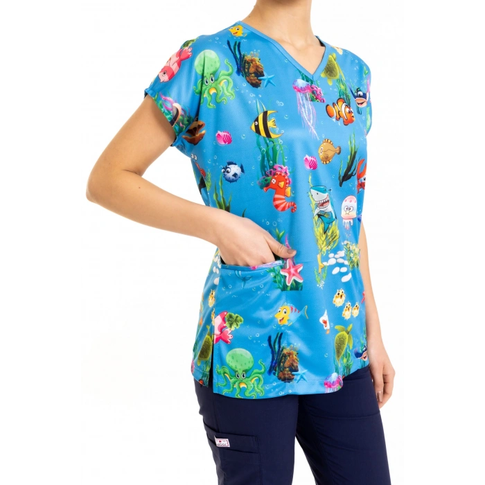 Scrubs cerrahi forma kadın tek üst denizler alemi