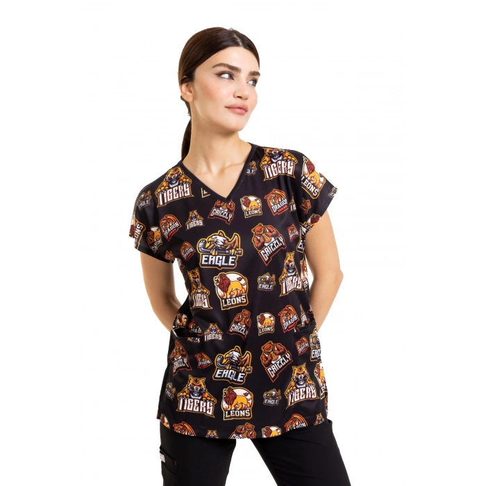 Scrubs cerrahi forma kadın tek üst vahşi doğa