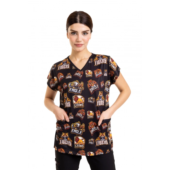 Scrubs cerrahi forma kadın tek üst vahşi doğa