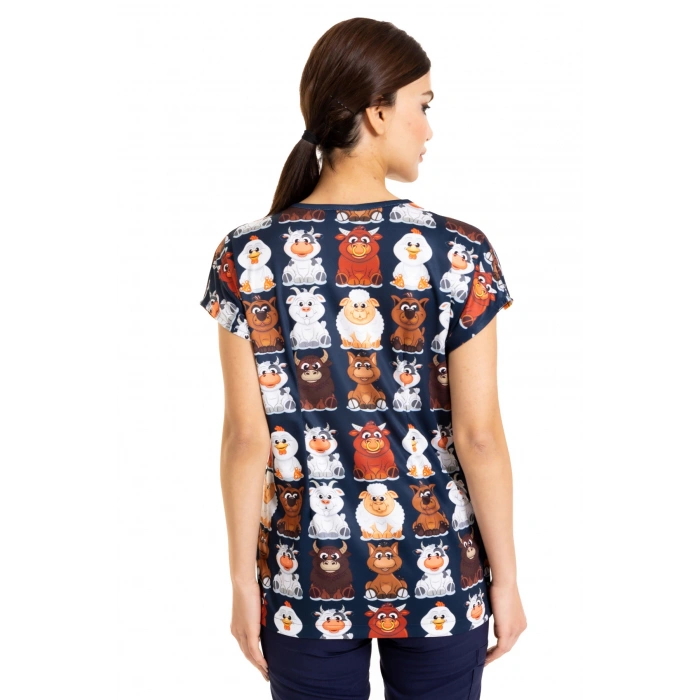 Scrubs cerrahi forma kadın tek üst yeni çiftlik desen