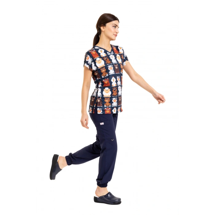 Scrubs cerrahi forma kadın tek üst yeni çiftlik desen