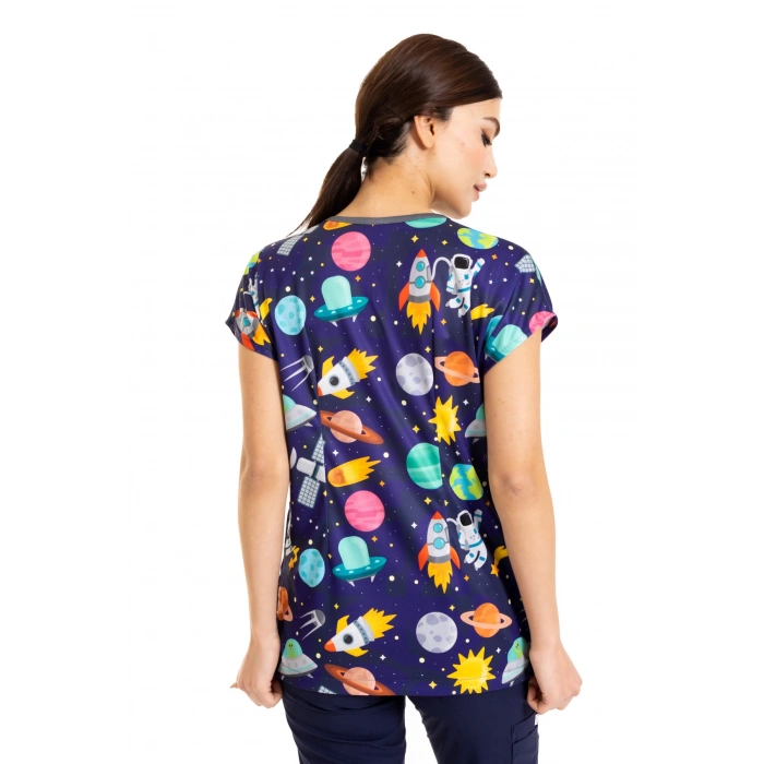 Scrubs cerrahi forma kadın tek üst uzay desen