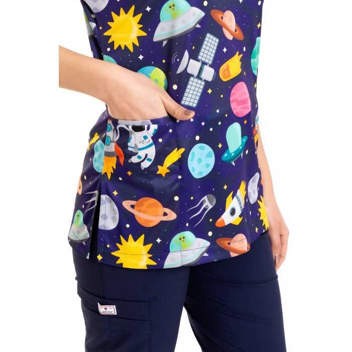 Scrubs cerrahi forma kadın tek üst uzay desen