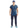 Scrubs cerrahi forma erkek tek üst hayvanlar alemi lacivert