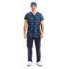 Scrubs cerrahi forma erkek tek üst lacivert kalp ritim