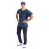 Scrubs cerrahi forma erkek tek üst lacivert kalp ritim