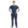 Scrubs cerrahi forma erkek tek üst mavi kamuflaj