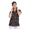 Scrubs cerrahi forma kadın tek üst kedili desen 32