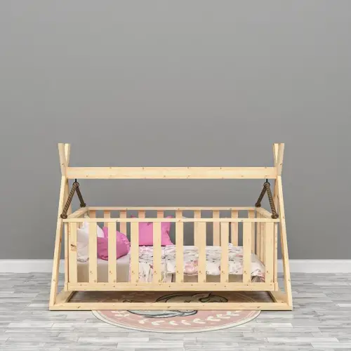 Organik Baby Doğal Ahşap Beşik Montessori