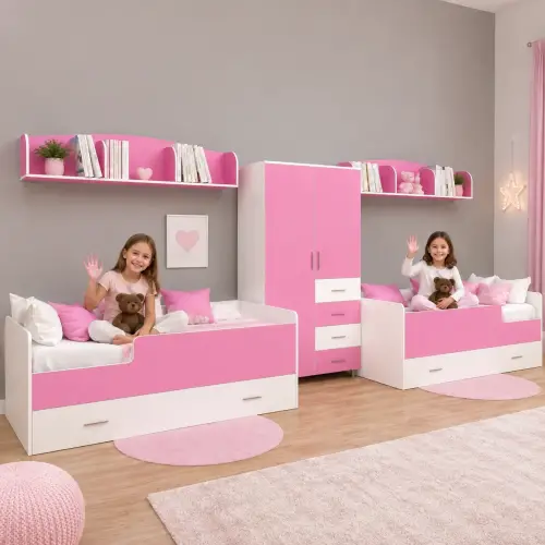 Pinky Dolaplı 2li Karyola