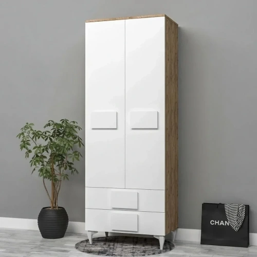 2 Kapılı Kare Kulplu Gardırop Mdf