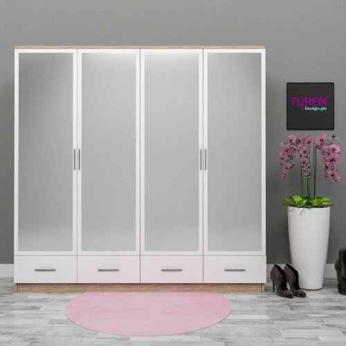 4 Kapılı 4 Çekmeceli Gardrop Mdf