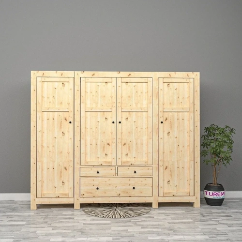 4 Kapılı Doğal Ahşap Gardrop Mdf