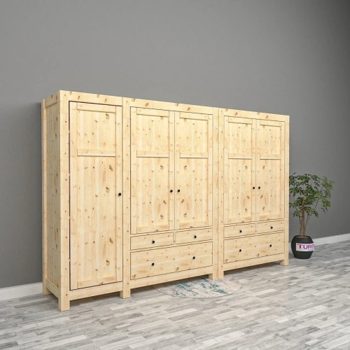 5 Kapılı Doğal Ahşap Gardrop Mdf