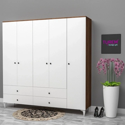5 Kapılı Oval Kulplu Gardırop Mdf